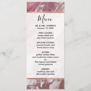 Rose Gold Pink White Painted Girly Abstract Marble Menu