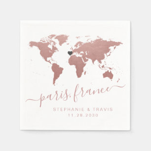 Rose Gold Pink World Map Travel Theme Napkin