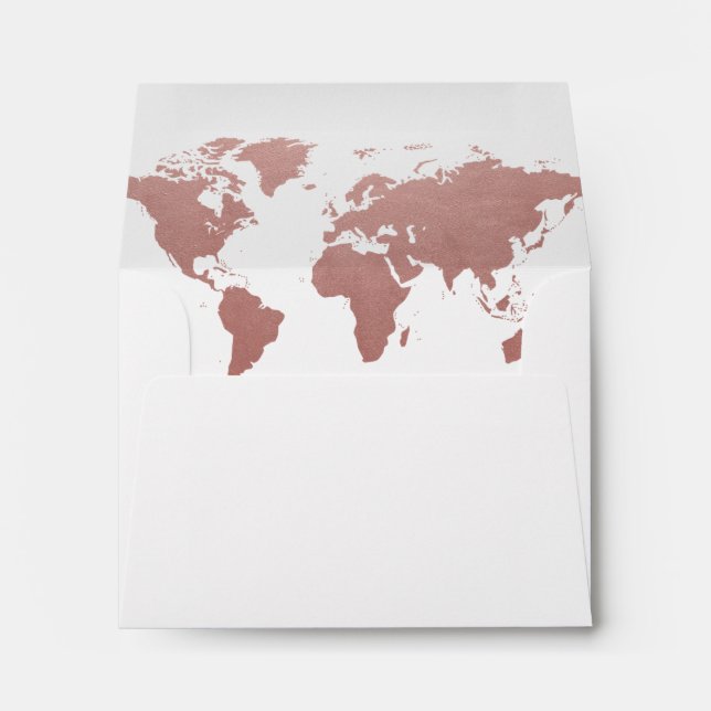 Rose Gold Pink World Map Travel Theme RSVP Envelope (Back (Bottom))