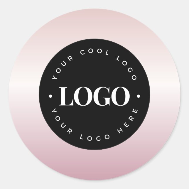 Rose Gold Pink Your Custom Logo Here Business Classic Round Sticker (Front)