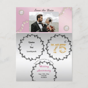 Rose Gold Platinum 75th Anniversary Save the Date Postcard