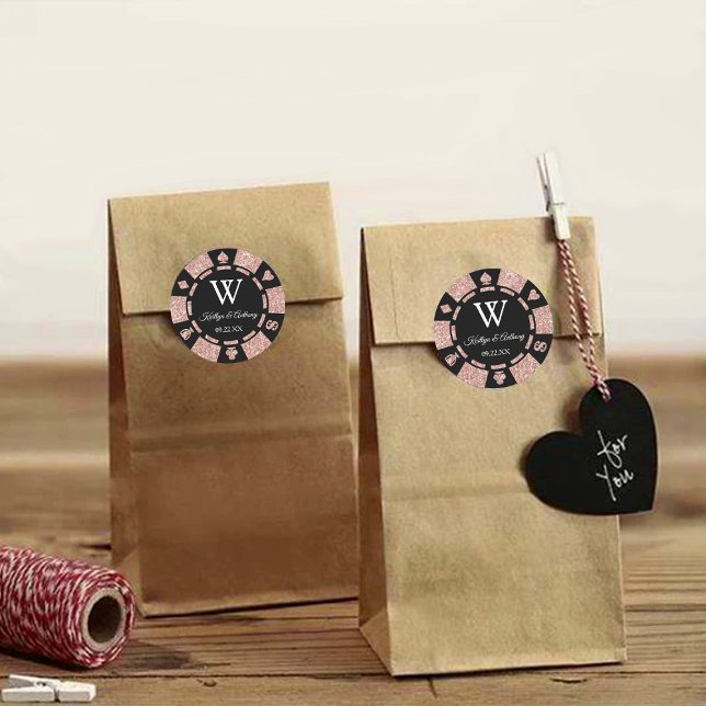 Rose Gold Poker Chip Casino Wedding Party Favour Classic Round Sticker (Creator Uploaded)