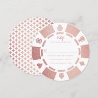 Rose Gold Poker Chip Casino Wedding RSVP Card