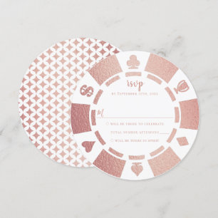 Rose Gold Poker Chip Casino Wedding RSVP Card