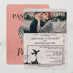 Rose Gold Poland Passport Wedding Invitation