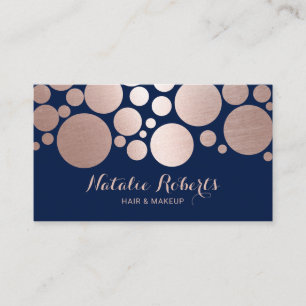 Rose Gold Polka Dot Makeup Artist Hair Salon Navy  Business Card
