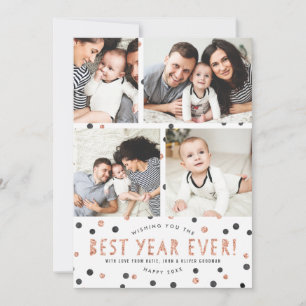 Rose Gold Polka Dots Best Year Ever! Photo Cards