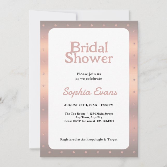 Rose Gold Polka Dots Border Bridal Shower Invitation (Front)