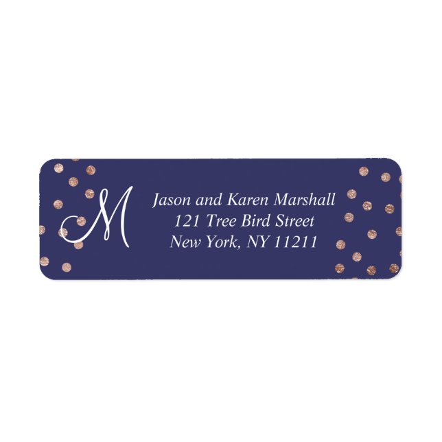 Rose Gold Polka Dots Light Navy Blue Labels (Front)