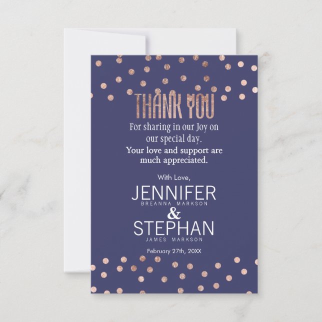 Rose Gold Polka Dots Light Navy Blue Thank You (Front)