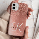 Rose Gold Pretty Girly Silver Glitter Sparkly Case<br><div class="desc">Easily personalise this trendy chic phone case design featuring pretty rose gold sparkling faux glitter on a rose gold brushed metallic background.</div>