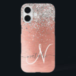 Rose Gold Pretty Girly Silver Glitter Sparkly iPhone 16 Case<br><div class="desc">Easily personalise this trendy chic phone case design featuring pretty silver sparkling glitter on a rose gold brushed metallic background.</div>