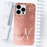 Rose Gold Pretty Girly Silver Glitter Sparkly Case-Mate iPhone 14 Pro Max Case<br><div class="desc">Easily personalise this trendy chic phone case design featuring pretty silver sparkling glitter on a rose gold brushed metallic background.</div>