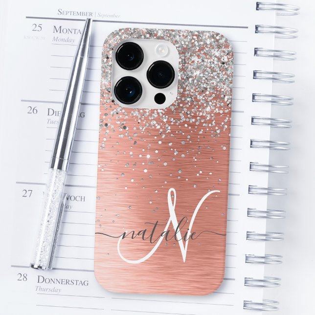Rose Gold Pretty Girly Silver Glitter Sparkly Case-Mate iPhone Case (Creator Uploaded)