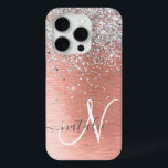Rose Gold Pretty Girly Silver Glitter Sparkly iPhone 15 Pro Case<br><div class="desc">Easily personalise this trendy chic phone case design featuring pretty silver sparkling glitter on a rose gold brushed metallic background.</div>