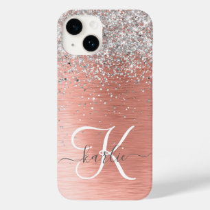 Rose Gold Pretty Girly Silver Glitter Sparkly Case-Mate iPhone 14 Case