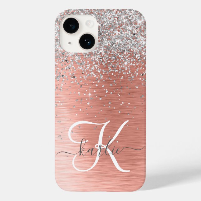 Rose Gold Pretty Girly Silver Glitter Sparkly Case-Mate iPhone Case (Back)