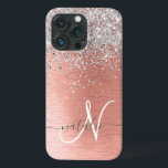 Rose Gold Pretty Girly Silver Glitter Sparkly iPhone 13 Pro Case<br><div class="desc">Easily personalise this trendy chic phone case design featuring pretty silver sparkling glitter on a rose gold brushed metallic background.</div>