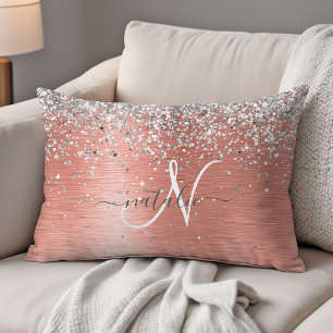 Rose Gold Pretty Girly Silver Glitter Sparkly Decorative Cushion