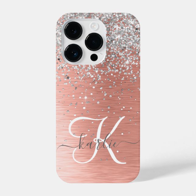 Rose Gold Pretty Girly Silver Glitter Sparkly iPhone Case (Back)