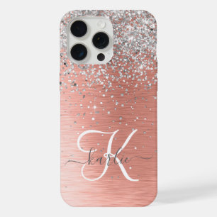 Rose Gold Pretty Girly Silver Glitter Sparkly iPhone 15 Pro Max Case