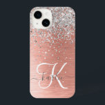 Rose Gold Pretty Girly Silver Glitter Sparkly iPhone 14 Case<br><div class="desc">Easily personalise this trendy chic phone case design featuring pretty silver sparkling glitter on a rose gold brushed metallic background.</div>