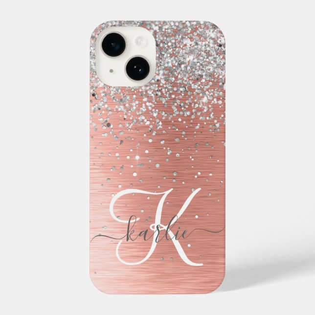 Rose Gold Pretty Girly Silver Glitter Sparkly iPhone Case (Back)