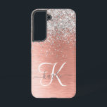 Rose Gold Pretty Girly Silver Glitter Sparkly Samsung Galaxy Case<br><div class="desc">Easily personalise this trendy chic phone case design featuring pretty silver sparkling glitter on a rose gold brushed metallic background.</div>