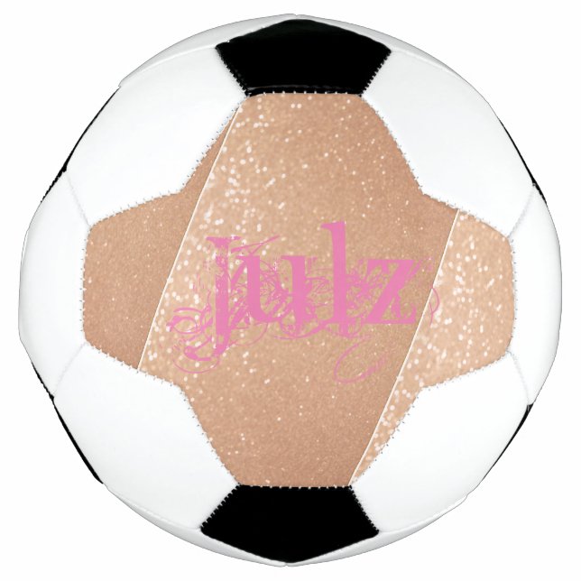 Rose Gold Pretty in Pink Personalise Soccer Ball (Front)