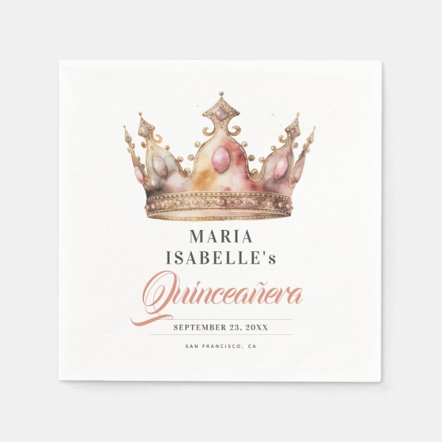 Rose Gold Princess Crown Quinceañera Party Napkin (Front)