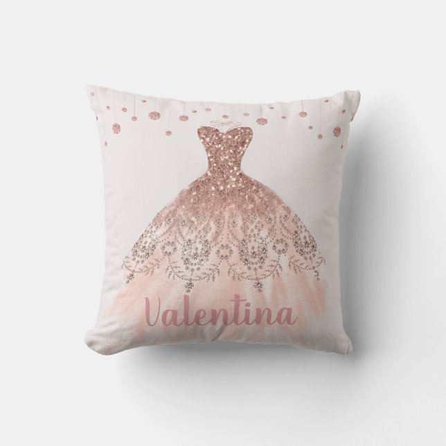 Rose Gold Princess Dress Ball Gown Couture Cushion (Front)