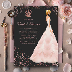 Rose Gold Princess Dress Grey Bridal Shower Invitation