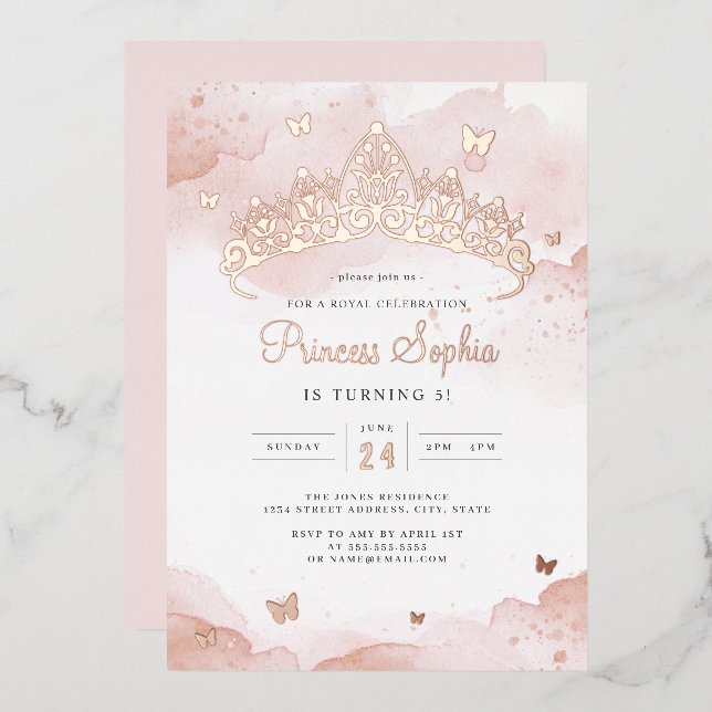 Rose Gold Princess Girls Birthday Party  (Front/Back)