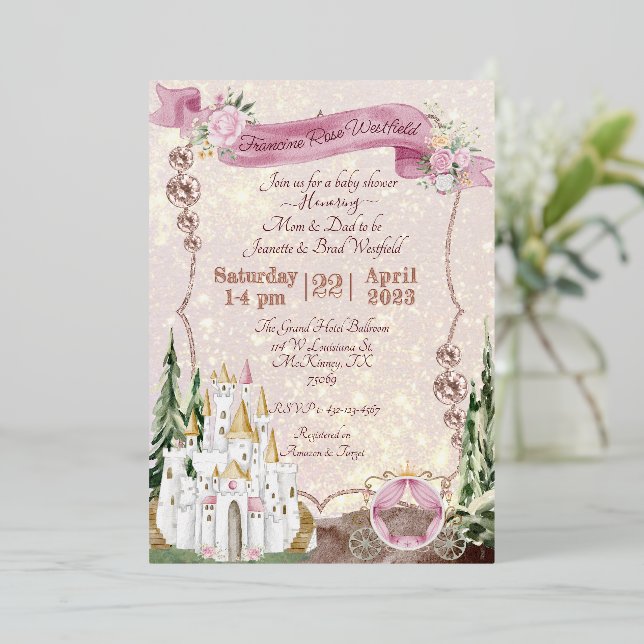  Rose Gold Princess Invitation  (Standing Front)