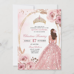 Rose Gold Princess Quinceanera Invitation