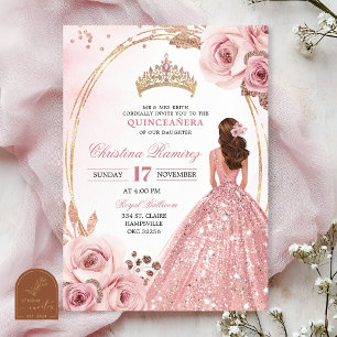 Rose Gold Princess Quinceanera Invitation