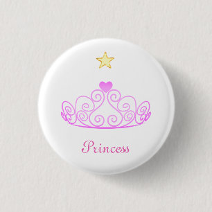 Rose gold Princess tiara, star & calligraphy 3 Cm Round Badge