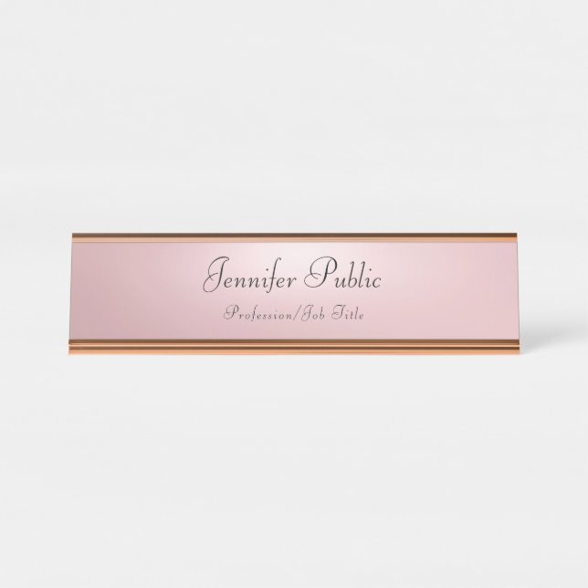 Rose Gold Professional Modern Template Elegant Desk Name Plate (Front)