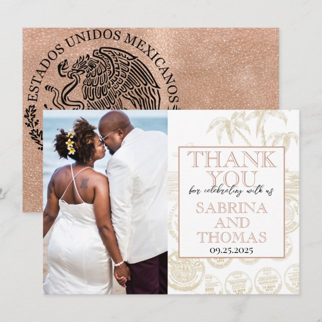 Rose Gold Puerta Vallarta Wedding Photo Thank You Card (Front/Back)