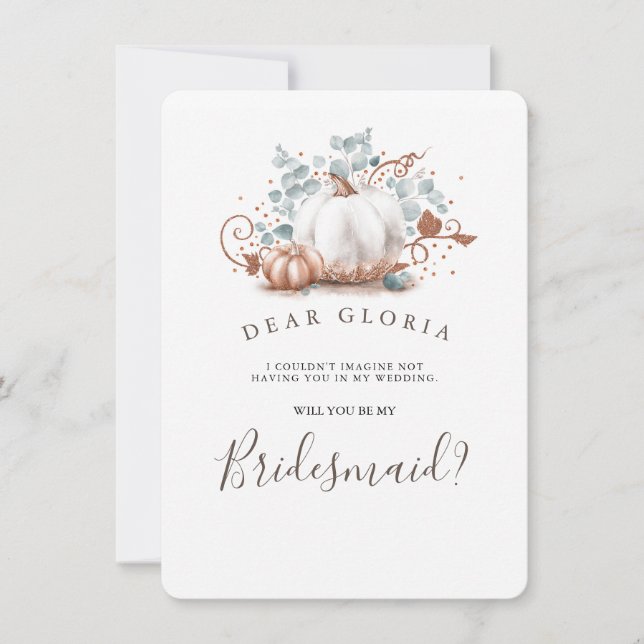 Rose Gold Pumpkin Fall Wedding Bridesmaid Proposal Invitation (Front)