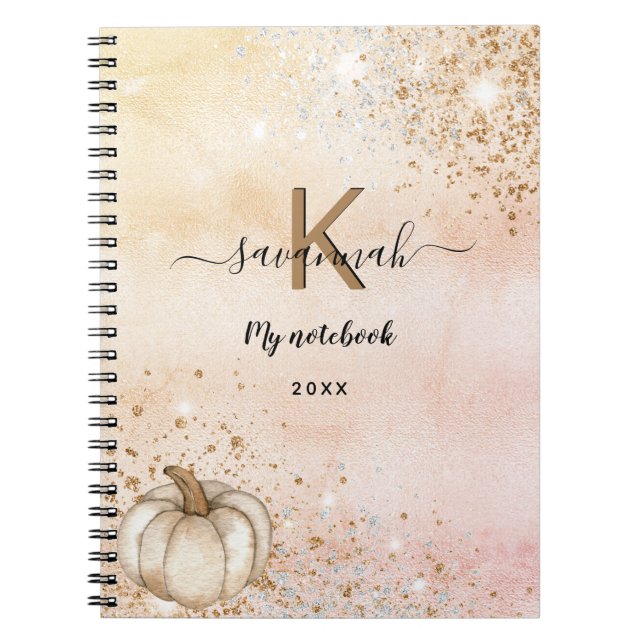 Rose gold pumpkin monogram name diary notebook (Front)