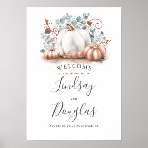 Rose Gold Pumpkins Fall Wedding Welcome Sign
