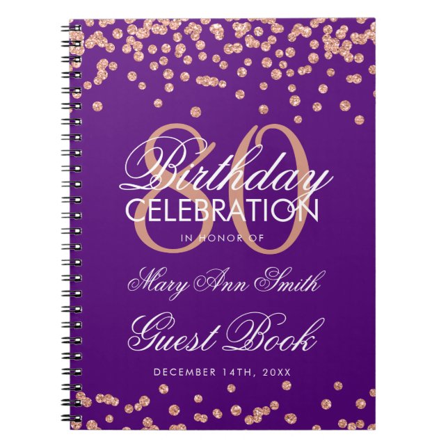 Rose Gold Purple 80th Birthday Guest Book Confetti (Front)