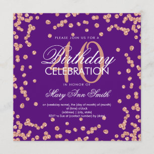 Rose Gold Purple Glitter Confetti 40th Birthday Invitation