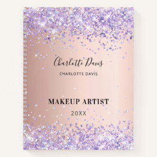 Rose gold purple glitter name signature business notebook