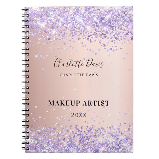 Rose gold purple glitter name signature business notebook (Front)
