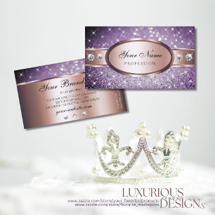 Rose Gold Purple Glitter Stars Diamonds Striking Business Card