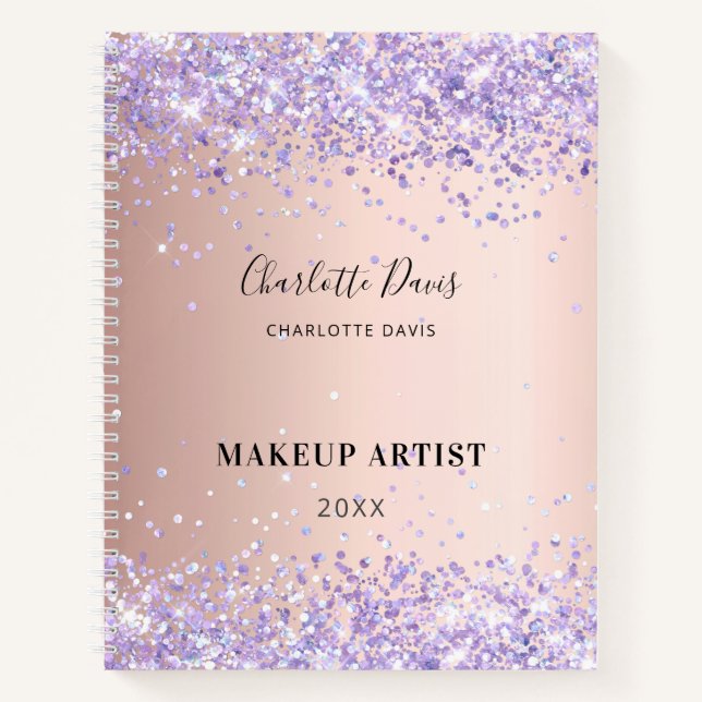 Rose gold purple name signature business notebook (Front)