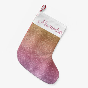 Rose Gold - Purple - Pink Sparkle - Add Your Name Small Christmas Stocking