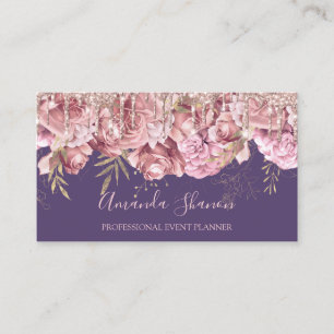 Rose Gold Purple Roses Logo Event Planner QRCODE Business Card